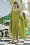 Buy_LABEL AISHWARYRIKA_Green Georgette Embroidery Chikankari Round Blossom Kurta Set _Online_at_Aza_Fashions