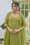 Shop_LABEL AISHWARYRIKA_Green Georgette Embroidery Chikankari Round Blossom Kurta Set _Online_at_Aza_Fashions