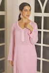 Shop_LABEL AISHWARYRIKA_Pink Georgette Embroidery Chikankari Notched Jasmine Kurta _at_Aza_Fashions