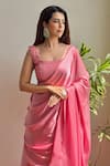 LABEL AISHWARYRIKA_Pink Satin Embroidery Chikankari Square Neck Elsa Lehenga Saree With Blouse _Online_at_Aza_Fashions