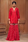 Buy_Seema Nanda_Red Chanderi Silk Embellished Adab Embroidered Kurta With Sharara  _at_Aza_Fashions