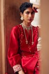 Seema Nanda_Red Chanderi Silk Embellished Adab Embroidered Kurta With Sharara  _Online_at_Aza_Fashions