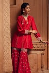 Buy_Seema Nanda_Red Chanderi Silk Embellished Adab Embroidered Kurta With Sharara  _Online_at_Aza_Fashions