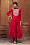 Buy_Seema Nanda_Red Chanderi Silk Embellished Adara Zari Embroidered Anarkali Set  _at_Aza_Fashions