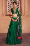 Buy_Seema Nanda_Green Chanderi Silk Embroidered Dori V-neck Farah Sequin Placement Lehenga Set _at_Aza_Fashions