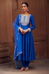 Buy_Seema Nanda_Blue Chanderi Silk Misbah Embellished Anarkali Churidar Set  _at_Aza_Fashions