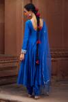 Shop_Seema Nanda_Blue Chanderi Silk Misbah Embellished Anarkali Churidar Set  _at_Aza_Fashions