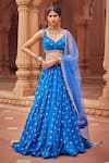 Buy_Seema Nanda_Blue Cotton Mul Embroidered Sequin V-neck Ozza Dori Lehenga Set  _at_Aza_Fashions