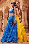 Shop_Seema Nanda_Blue Cotton Mul Embroidered Sequin V-neck Ozza Dori Lehenga Set  _Online_at_Aza_Fashions