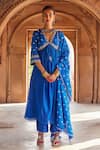 Buy_Seema Nanda_Blue Chanderi Silk Embroidered Sarah Dori Yoke Anarkali Pant Set  _at_Aza_Fashions