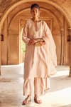 Buy_Seema Nanda_Pink Chanderi Silk Embroidered Sequin Zoya Floral Yoke Kurta Pant Set  _at_Aza_Fashions