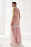 SUHINO_Pink Net, Organza, Silk Pearls, Sequins, Embroidery Resham And Kurta Sharara Set _Online_at_Aza_Fashions