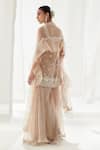 Shop_SUHINO_Beige Net, Organza, Silk Pearls, Sequins Embroidered Short Kurta Sharara Set _at_Aza_Fashions