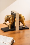 Buy_S.G. Home_Gold Marble Carved Work Mighty Ele Bookend_at_Aza_Fashions