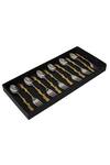 H2h_Gold Cast Brass Layered Leaf Motif Cutlery Of 12 Pc_Online_at_Aza_Fashions