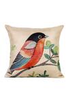 H2H_Brown Cotton Satin Printed Bird Cushion Cover Single Pc_Online_at_Aza_Fashions