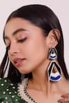 Shop_Prachi Gupta_Blue Tiered Geometric Drop Earrings _at_Aza_Fashions