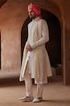 Buy_Nitika Gujral_Beige Sherwani Raw Silk Embroidery Pitta Resham And Thread Trouser Set  _at_Aza_Fashions