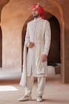 Buy_Nitika Gujral_Ivory Taffeta Silk Embroidered Gold Dori Sherwani And Kurta Set  _at_Aza_Fashions