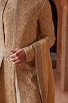 Shop_Nitika Gujral_Gold Raw Silk Embroidered Resham Sherwani With Kalidar Kurta Set  _Online_at_Aza_Fashions