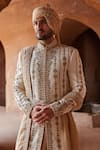 Buy_Nitika Gujral_Ivory Matka Silk Embroidered Zardozi Sherwani And Kurta Set  _Online_at_Aza_Fashions