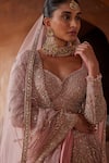 Shop_Nitika Gujral_Pink Net Embroidery Dori Leaf Neck Bridal Lehenga Set _Online_at_Aza_Fashions