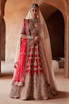 Buy_Nitika Gujral_Red Raw Silk Embroidery Zari Leaf Neck Bridal Lehenga Set _at_Aza_Fashions