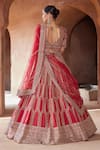 Shop_Nitika Gujral_Red Raw Silk Embroidery Zardozi V Neck Bridal Lehenga Set  _at_Aza_Fashions