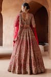 Shop_Nitika Gujral_Red Raw Silk Embroidery Kasab Plunge V Neck Dabka Bridal Lehenga Set _at_Aza_Fashions