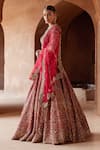 Buy_Nitika Gujral_Red Raw Silk Embroidery Kasab Plunge V Neck Dabka Bridal Lehenga Set _Online_at_Aza_Fashions