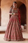 Buy_Nitika Gujral_Red Raw Silk Embroidery Dabka Sweetheart Neck Sequin Bridal Lehenga Set _at_Aza_Fashions