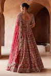 Shop_Nitika Gujral_Red Raw Silk Embroidery Dabka Sweetheart Neck Sequin Bridal Lehenga Set _at_Aza_Fashions