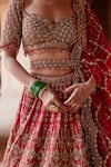 Nitika Gujral_Red Raw Silk Embroidery Dabka Sweetheart Neck Sequin Bridal Lehenga Set _Online_at_Aza_Fashions