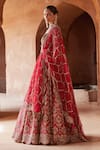 Buy_Nitika Gujral_Red Raw Silk Embroidery Dabka Sweetheart Neck Sequin Bridal Lehenga Set _Online_at_Aza_Fashions