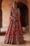 Buy_Nitika Gujral_Red Raw Silk Embroidery Dabka Plunge V Neck Crystal Bridal Lehenga Set _at_Aza_Fashions