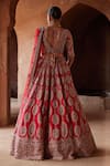 Shop_Nitika Gujral_Red Raw Silk Embroidery Dabka Plunge V Neck Crystal Bridal Lehenga Set _at_Aza_Fashions