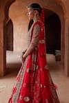 Buy_Nitika Gujral_Red Raw Silk Embroidery Dabka Plunge V Neck Crystal Bridal Lehenga Set _Online_at_Aza_Fashions