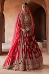 Buy_Nitika Gujral_Red Raw Silk Embroidery Dabka Notched Zari Bridal Lehenga Set _at_Aza_Fashions