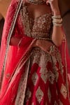 Buy_Nitika Gujral_Red Raw Silk Embroidery Dabka Notched Zari Bridal Lehenga Set _Online_at_Aza_Fashions