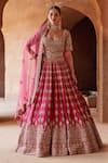 Buy_Nitika Gujral_Red Raw Silk Embroidery Dabka Sweetheart Neck Bead Bridal Lehenga Set _at_Aza_Fashions