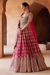 Nitika Gujral_Red Raw Silk Embroidery Dabka Sweetheart Neck Bead Bridal Lehenga Set _Online_at_Aza_Fashions