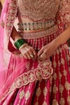 Buy_Nitika Gujral_Red Raw Silk Embroidery Dabka Sweetheart Neck Bead Bridal Lehenga Set _Online_at_Aza_Fashions