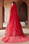 Shop_Nitika Gujral_Red Raw Silk Embroidery Zari Plunge V Neck Resham Bridal Lehenga Set _at_Aza_Fashions