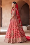 Shop_Nitika Gujral_Red Raw Silk Embroidery Zari Plunge V Neck Resham Bridal Lehenga Set _Online_at_Aza_Fashions