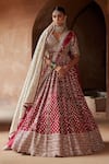 Buy_Nitika Gujral_Maroon Raw Silk Embroidered Zardozi Deep V Floral Bridal Lehenga Set  _at_Aza_Fashions