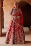 Buy_Nitika Gujral_Red Raw Silk Embroidered Resham Sweetheart Floral Jaal Dabka Bridal Lehenga Set _at_Aza_Fashions