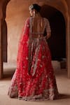 Shop_Nitika Gujral_Red Raw Silk Embroidered Resham Sweetheart Floral Jaal Dabka Bridal Lehenga Set _at_Aza_Fashions