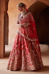 Buy_Nitika Gujral_Red Raw Silk Embroidered Resham Sweetheart Floral Jaal Dabka Bridal Lehenga Set _Online_at_Aza_Fashions