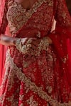 Shop_Nitika Gujral_Red Raw Silk Embroidered Resham Sweetheart Floral Jaal Dabka Bridal Lehenga Set _Online_at_Aza_Fashions