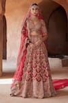 Buy_Nitika Gujral_Red Raw Silk Embroidered Kasab Leaf Neck Dabka And Bridal Lehenga Set  _at_Aza_Fashions